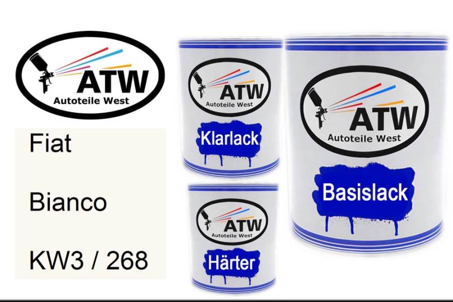 Fiat, Bianco, KW3 / 268: 1L Lackdose + 1L Klarlack + 500ml Härter - Set, von ATW Autoteile West.